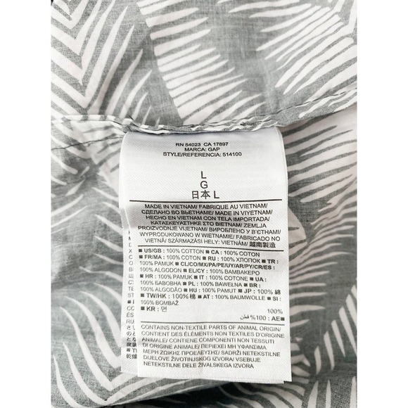 Gap Women's Cotton Button Front Tank Midi Dress Tie Back Dark Gray Palm Print - Picture 6 of 7